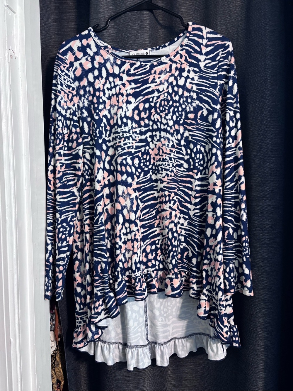 Printed Navy & Pink Long-Sleeve Tunic